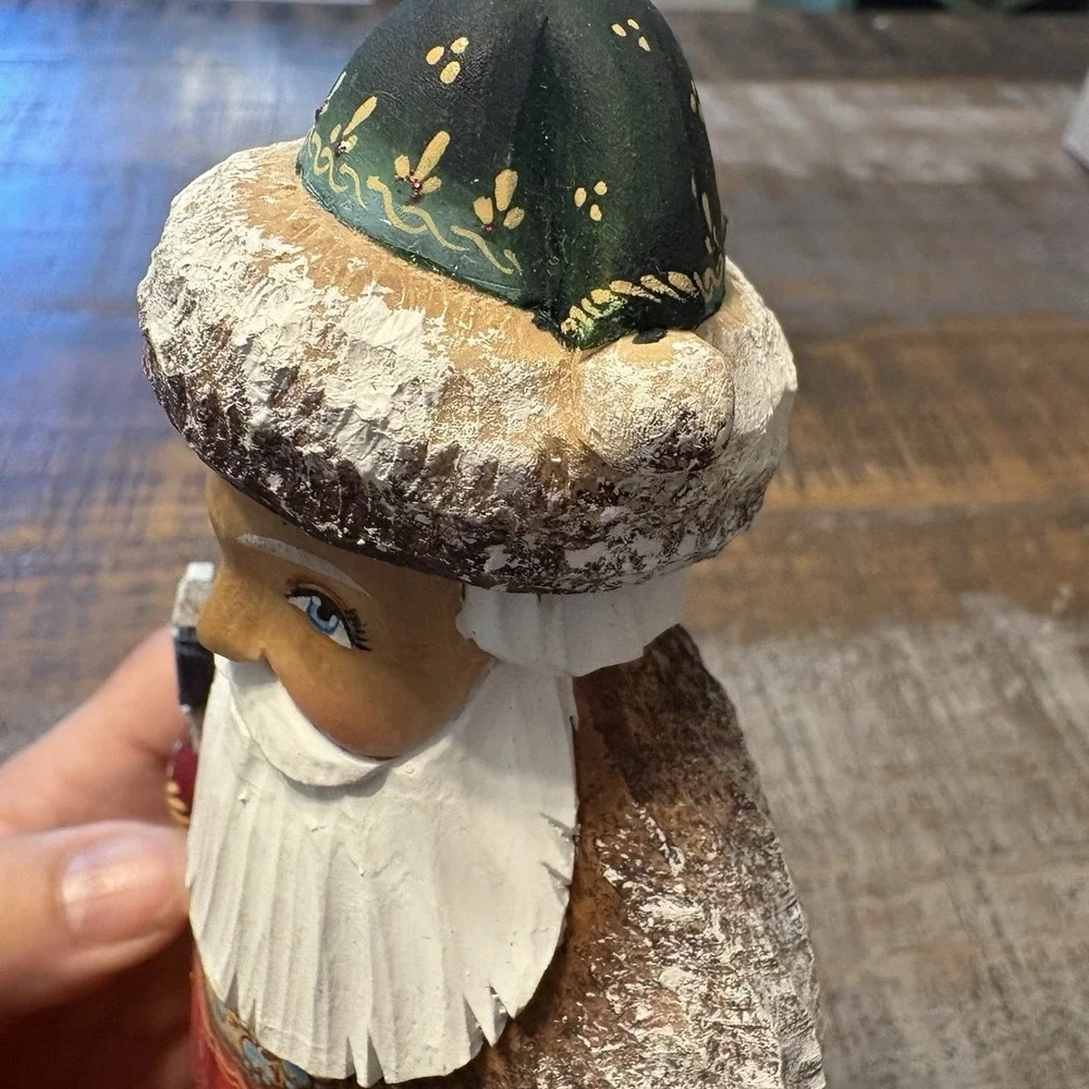 Wooden Hand Carved Painted Russian Santa Claus Statue Figurine Christmas Decor